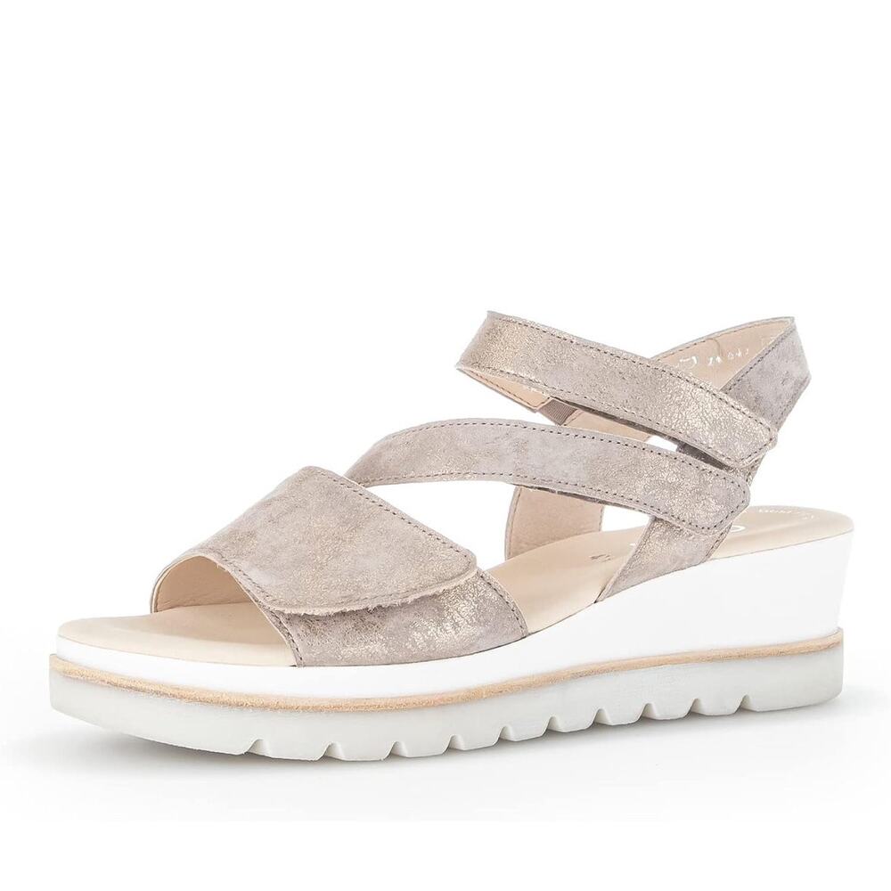 Gabor Womens 24.640 Wedge Sandals US 6 UK 4 Gold‎ Metallic Leather NIB